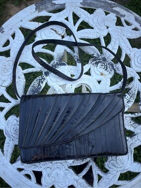 Vintage 1980s Sunco Black Genuine Eel Skin Handbag